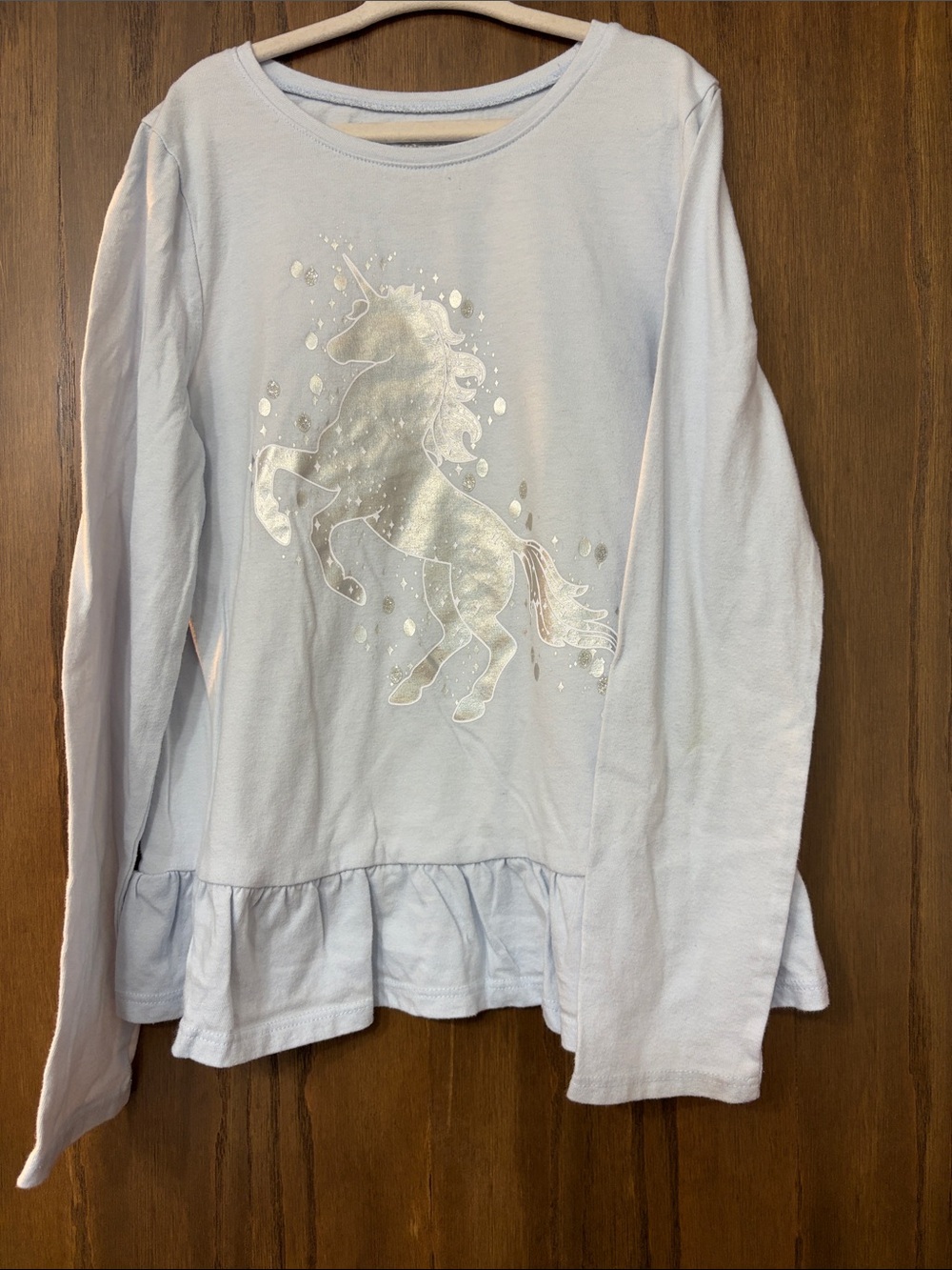 jumping beans Pale Blue Long-Sleeve Unicorn Peplum Top